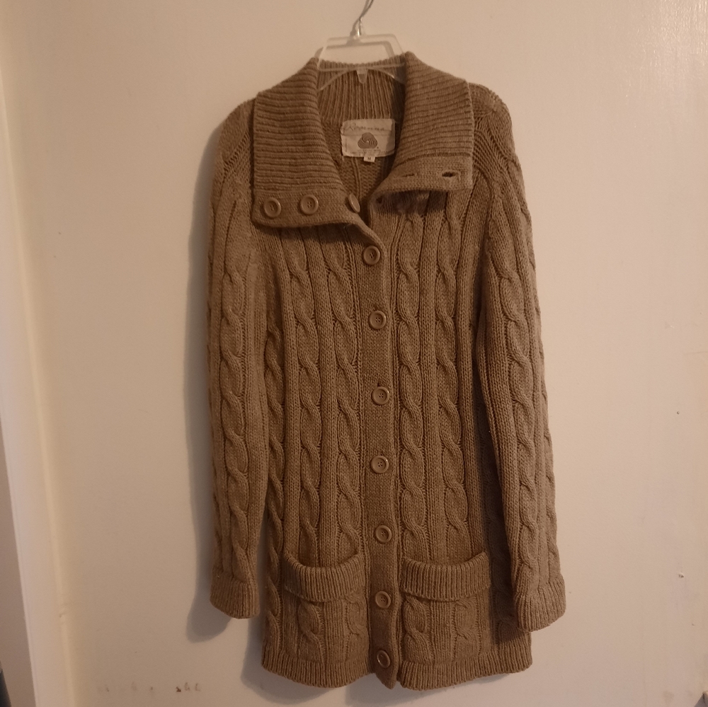 Vintage pure wool long cable knit long cardigan